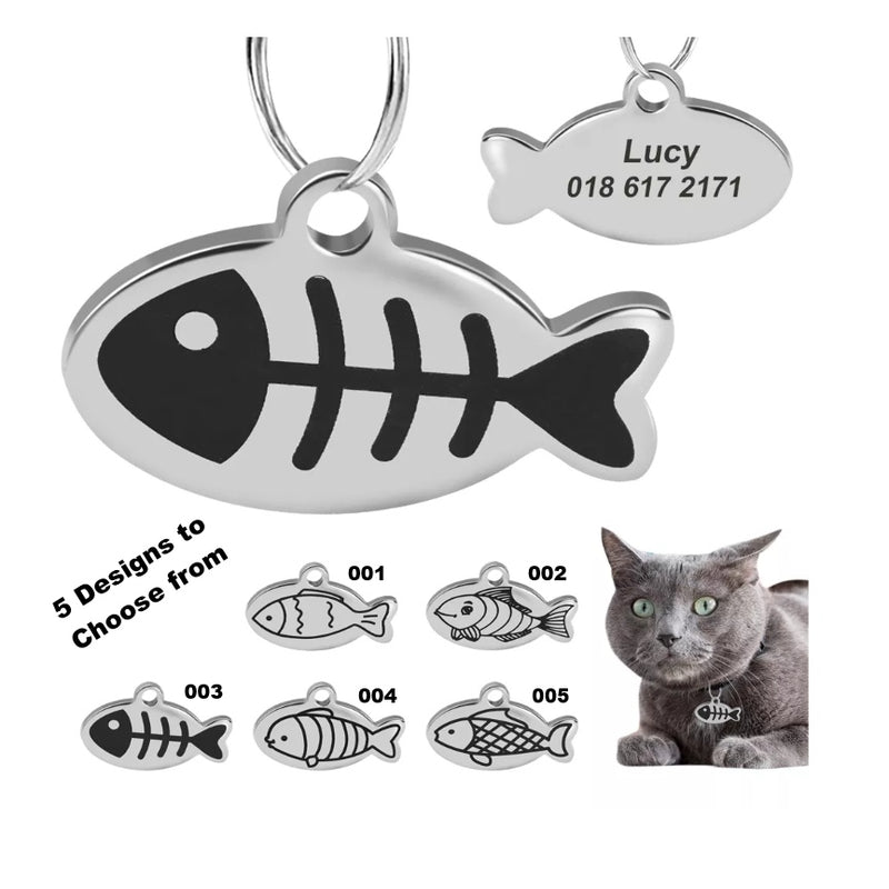Fish shaped cat collar name tag - Pet-id-tags.co.uk