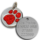 Glitter Pet id Tag 24mm with Paw Design - Pet-id-tags.co.uk