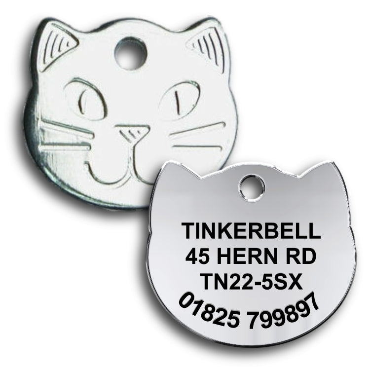 Cat collar id tag Nickel Cat face - Pet-id-tags.co.uk