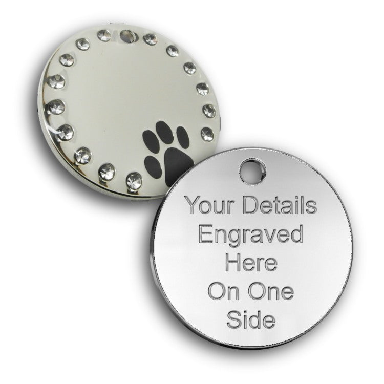 Diamante Bling Pet id Tag Round - Pet-id-tags.co.uk