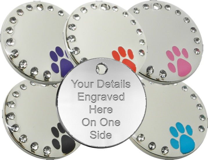 Diamante Bling Pet id Tag Round - Pet-id-tags.co.uk