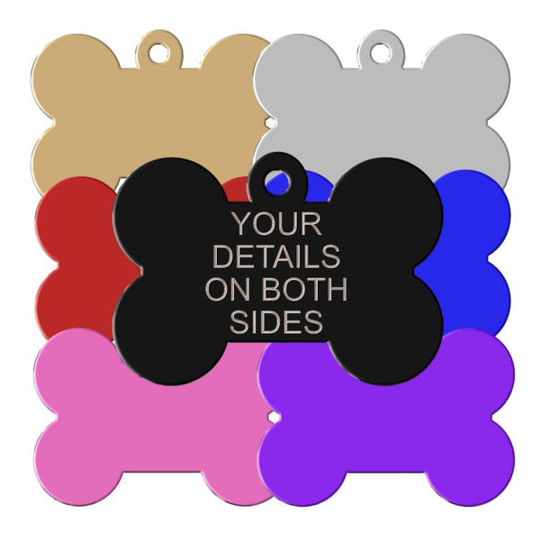 bone shaped dog tag made from lightweight aluminium